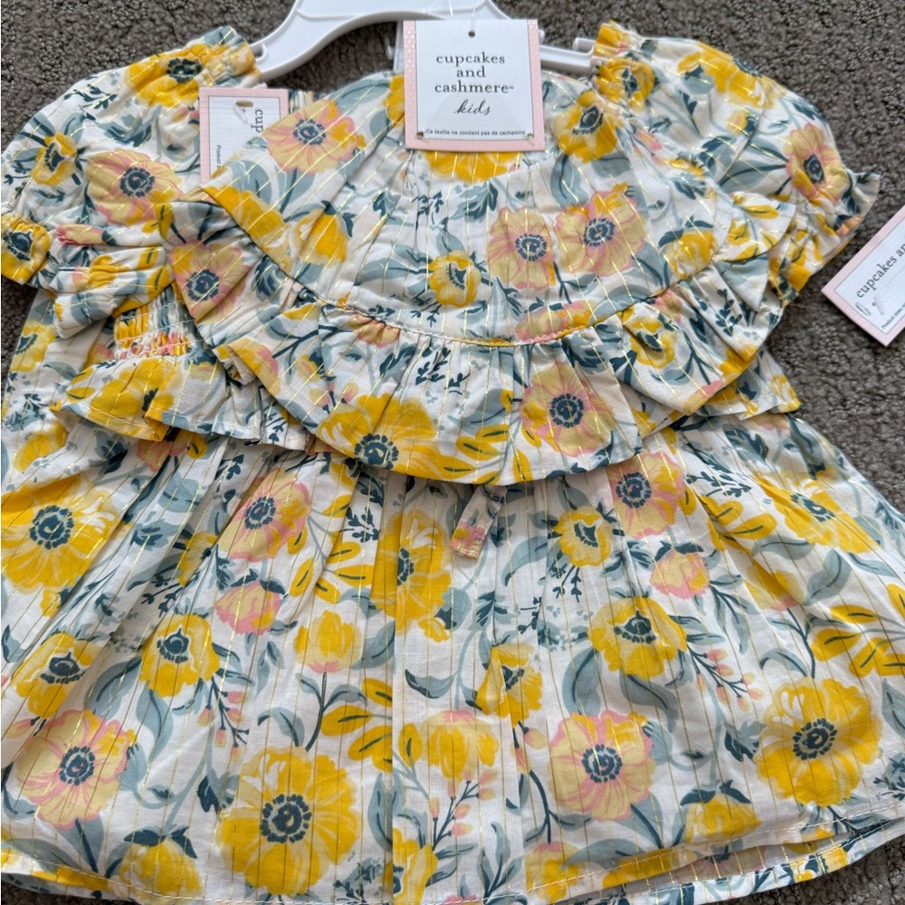 cupcakes & cashmere Kids Yellow Floral matching set 18m.